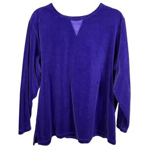 Vintage The Quacker Factory Womens 1X Purple Velour Long Sleeve Pullover Top